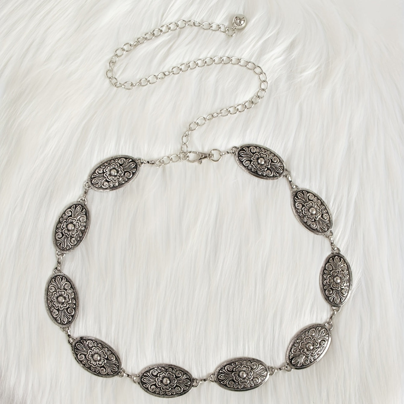 Boho Carved Metal Waist Chain Vintage Oval Tassel Women Belly Belt