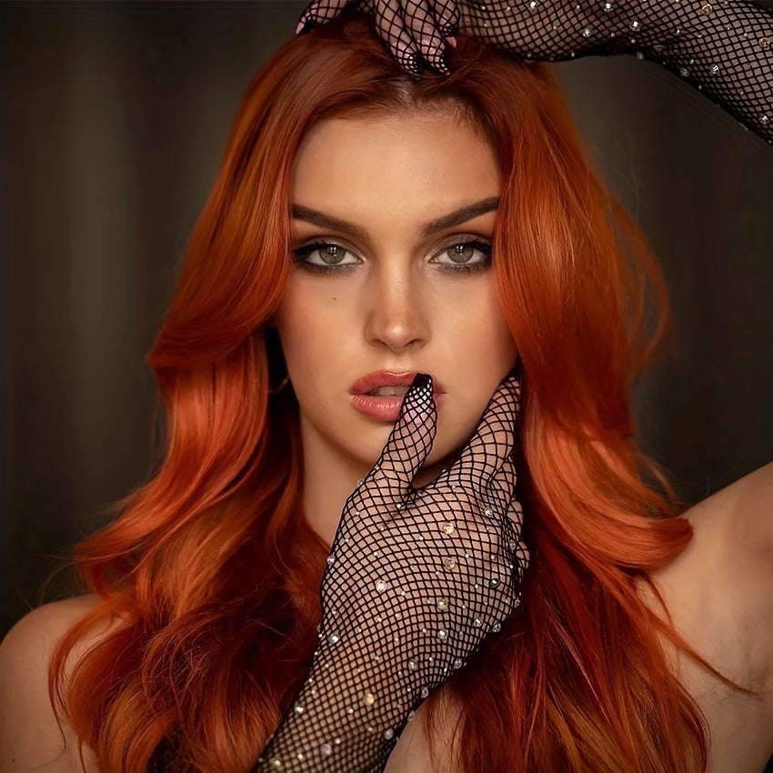 Rhinestone Fishnet Long Gloves for Women