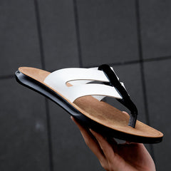 Unisex Leather Flip Flops Durable Lightweight Non Slip Sandals