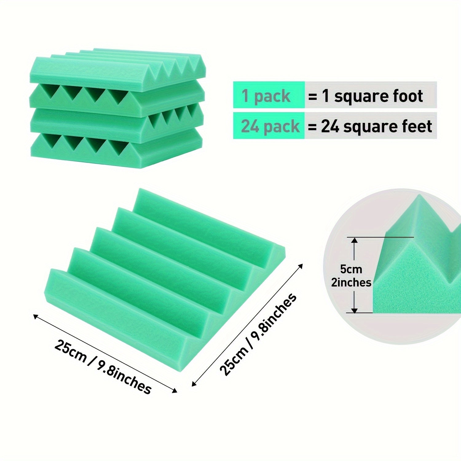 24pcs Green Sound Absorbing Cotton for Recording Room