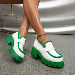 Colorblock Platform Loafers Slip On Low Round Toe Non slip Thick Bottom Shoes