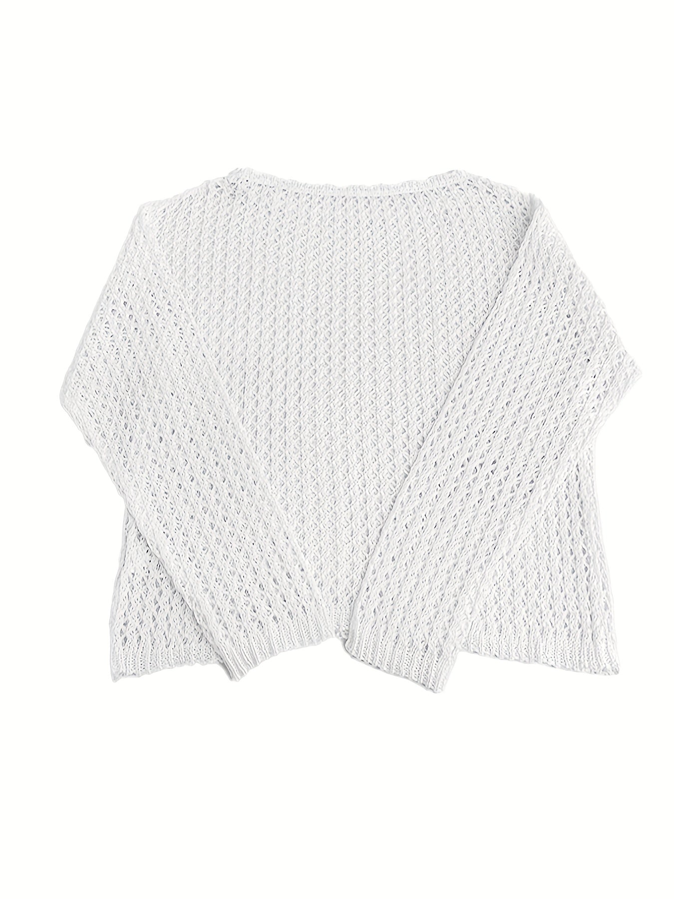 Crochet Beach Wear Knit Sweater Solid Crew Neck Long Sleeve Summer Sweater