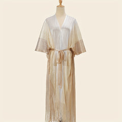 Hollow Out Sunscreen Fringed Long Shawl Lace Up Large Wraps