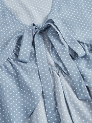  Polka Dot Print Short Sleeve V Neck Tie Front Crop Top