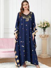  Batwing Sleeve Abaya Long Dress Women's Plus Loose Fit Round Neck Abay
