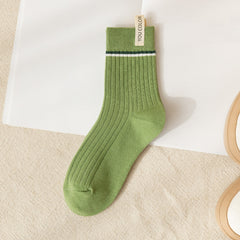 2 Pairs Striped Mid Tube Socks Crew Length Stockings Women's Hosiery