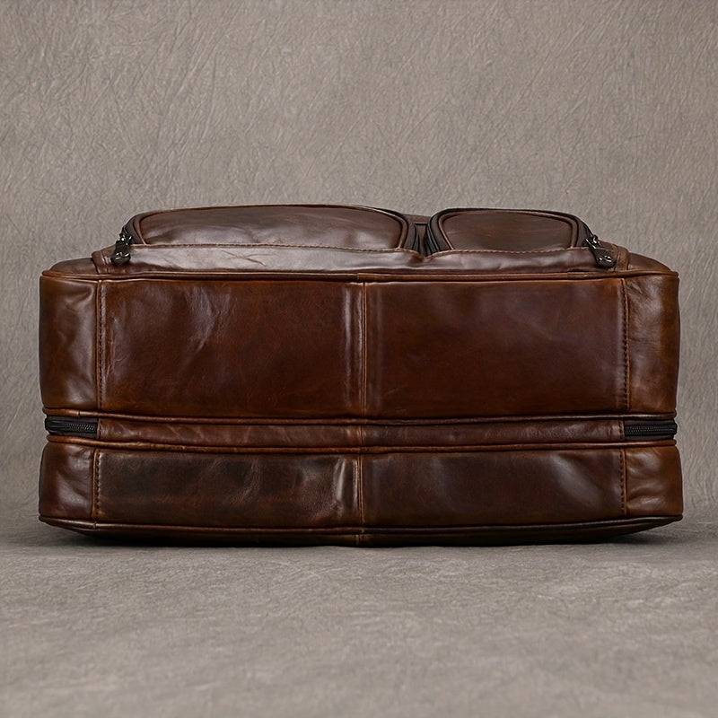 Vintage Leather Briefcase Large Capacity Business Bag Brown