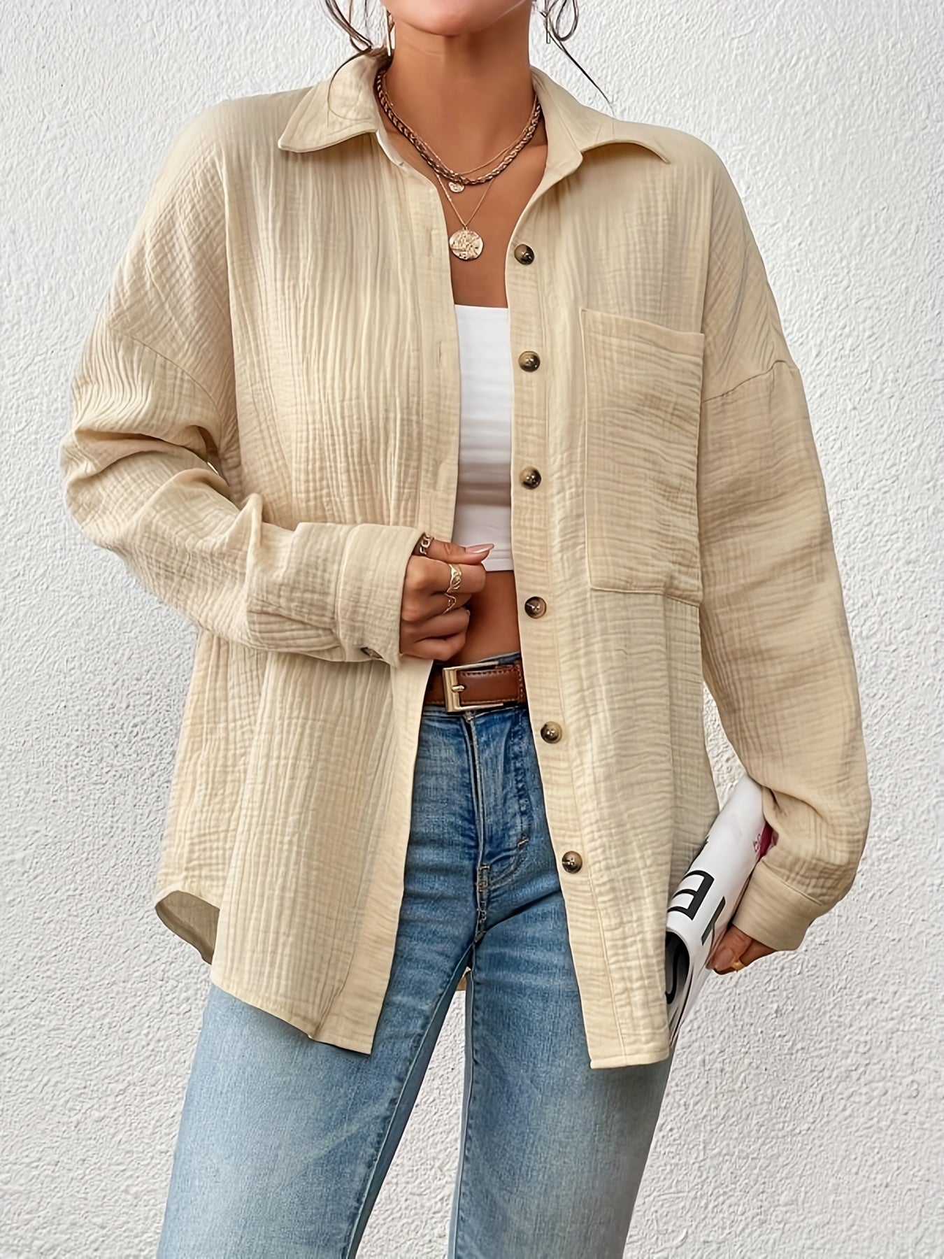  Button Up Collar Shirt Top