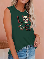  Halloween Floral Skull Butterfly Tank Top