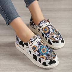 Sunflower & Cow Print Canvas Shoes Low Top Sneakers