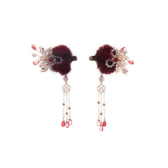 Vintage Cheongsam Hair Clip with Faux Pearl Fur Ball