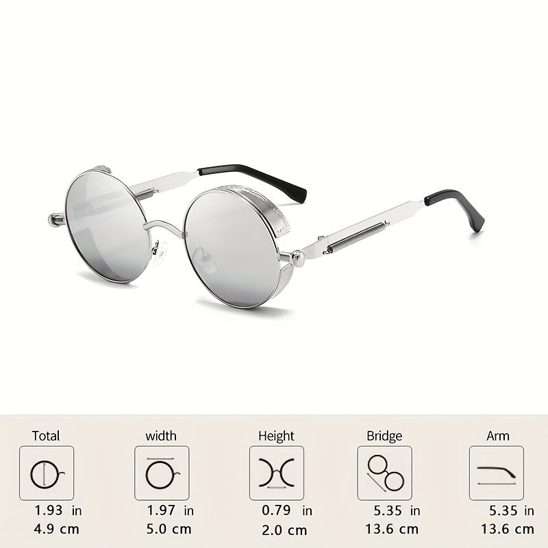 Vintage Steampunk Sunglasses Round Metal Block Shades UV400 Driving Eyewear