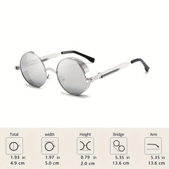 Vintage Steampunk Sunglasses Round Metal Block Shades UV400 Driving Eyewear