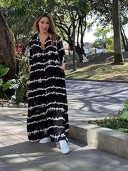 Stripe Print Button Up Shirt Dress