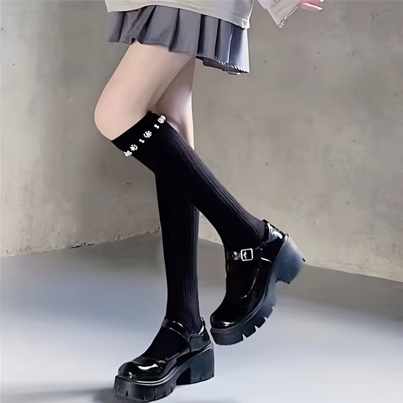2 Pairs College Style Knee High Socks Women's Stockings