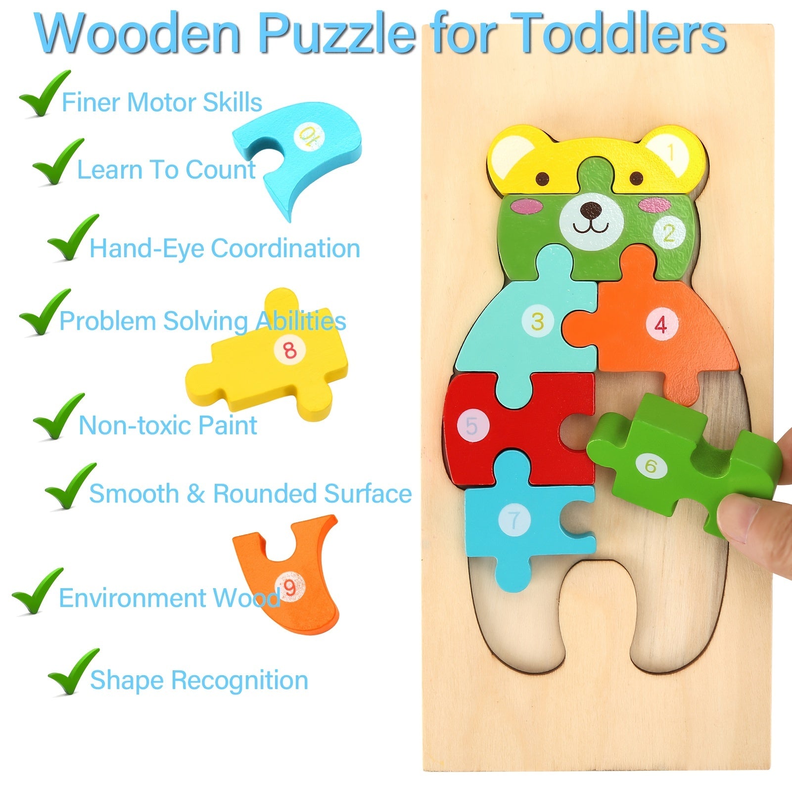 Wooden Montessori Animal Shape Puzzles Toy for Toddlers