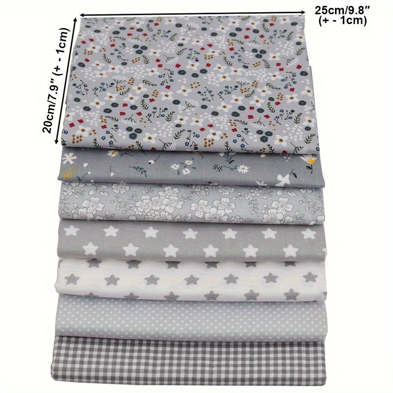 7pcs Gray Series Fabric for Doll Needlework DIY Sewing Quilting Material