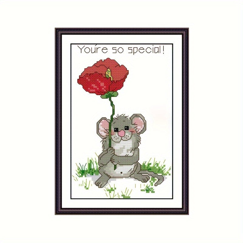 High Cross Stitch Animal Mouse Flower Rose Bedroom DIY Fabric Package