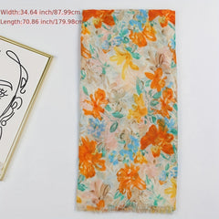 Floral Print Raw Trim Scarf Shawl Casual Head Wrap