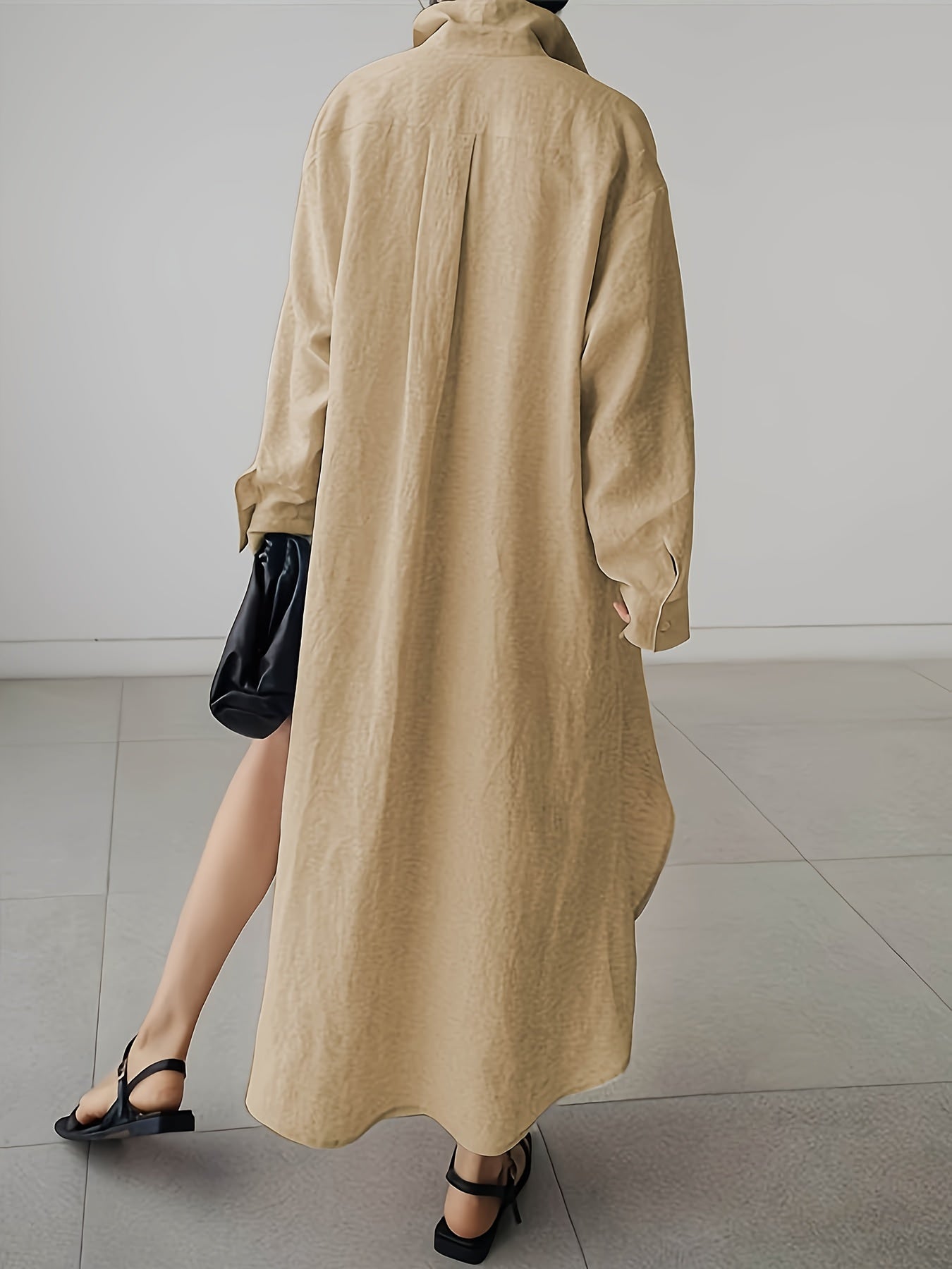  Button Up Long Sleeve Maxi Shirt Dress