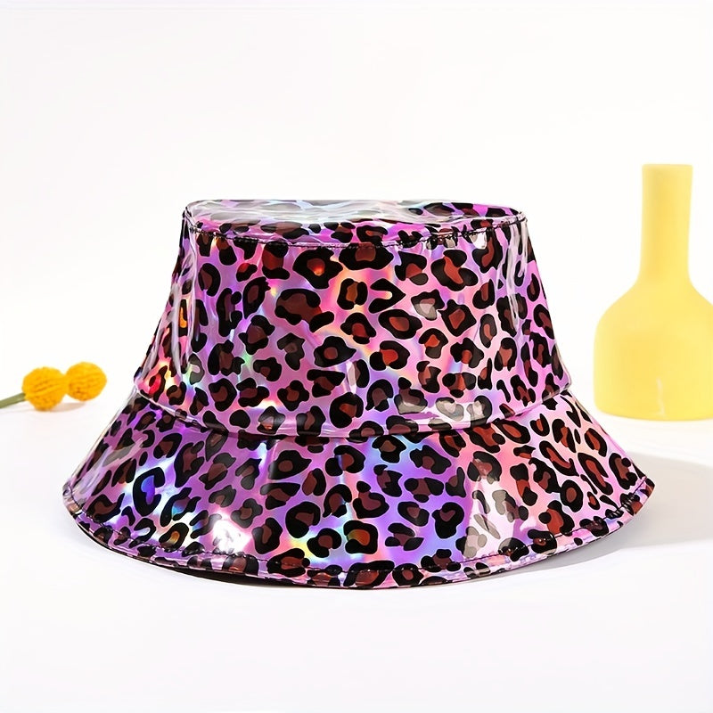 Purple Laser Bucket Hat Leopard Print Lightweight Basin Hats Hip Hop Cap