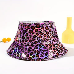 Purple Laser Bucket Hat Leopard Print Lightweight Basin Hats Hip Hop Cap