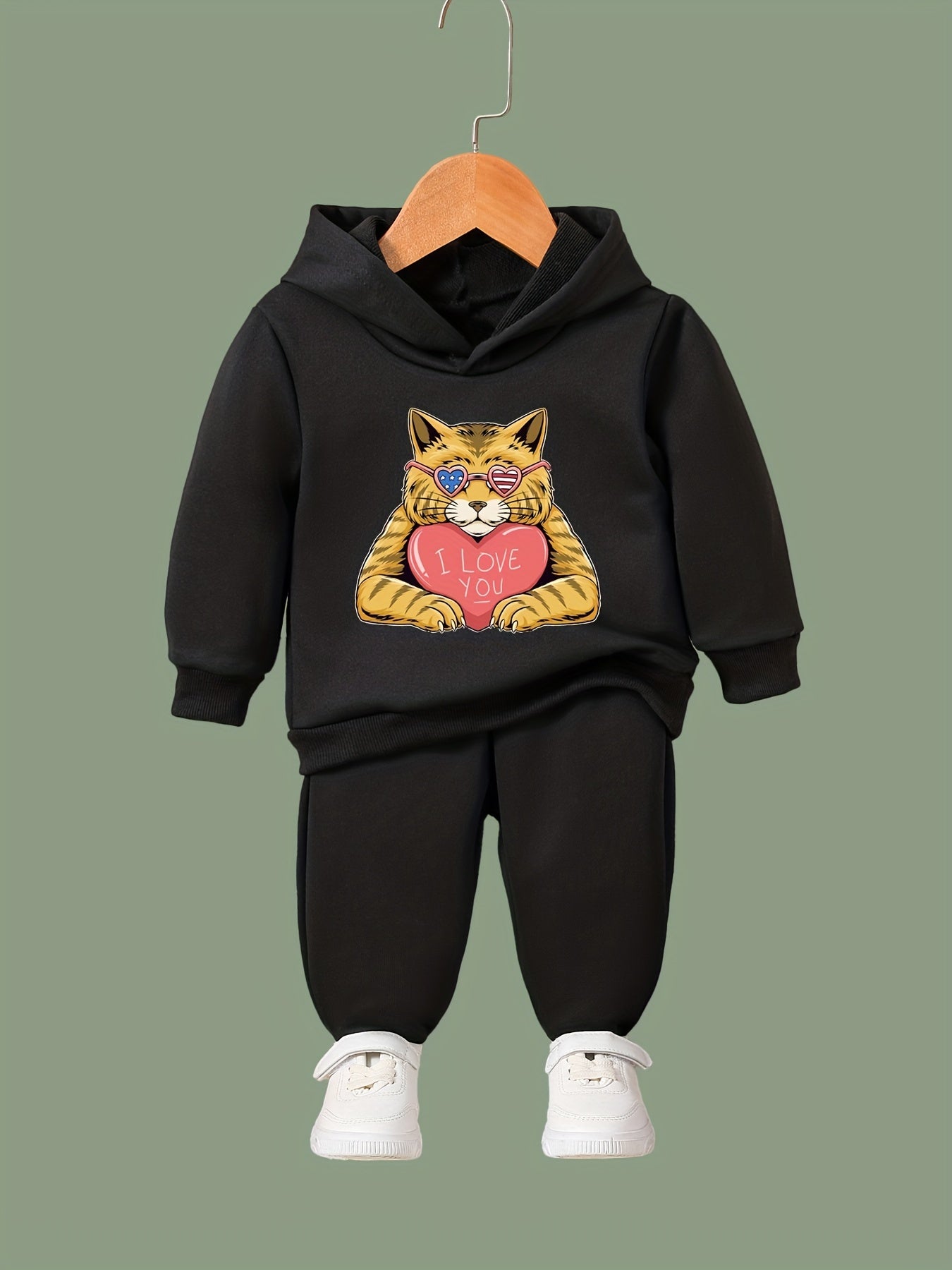 OERYUI I LOVE YOU Kitty Hoodies Pants Set For Spring Fall