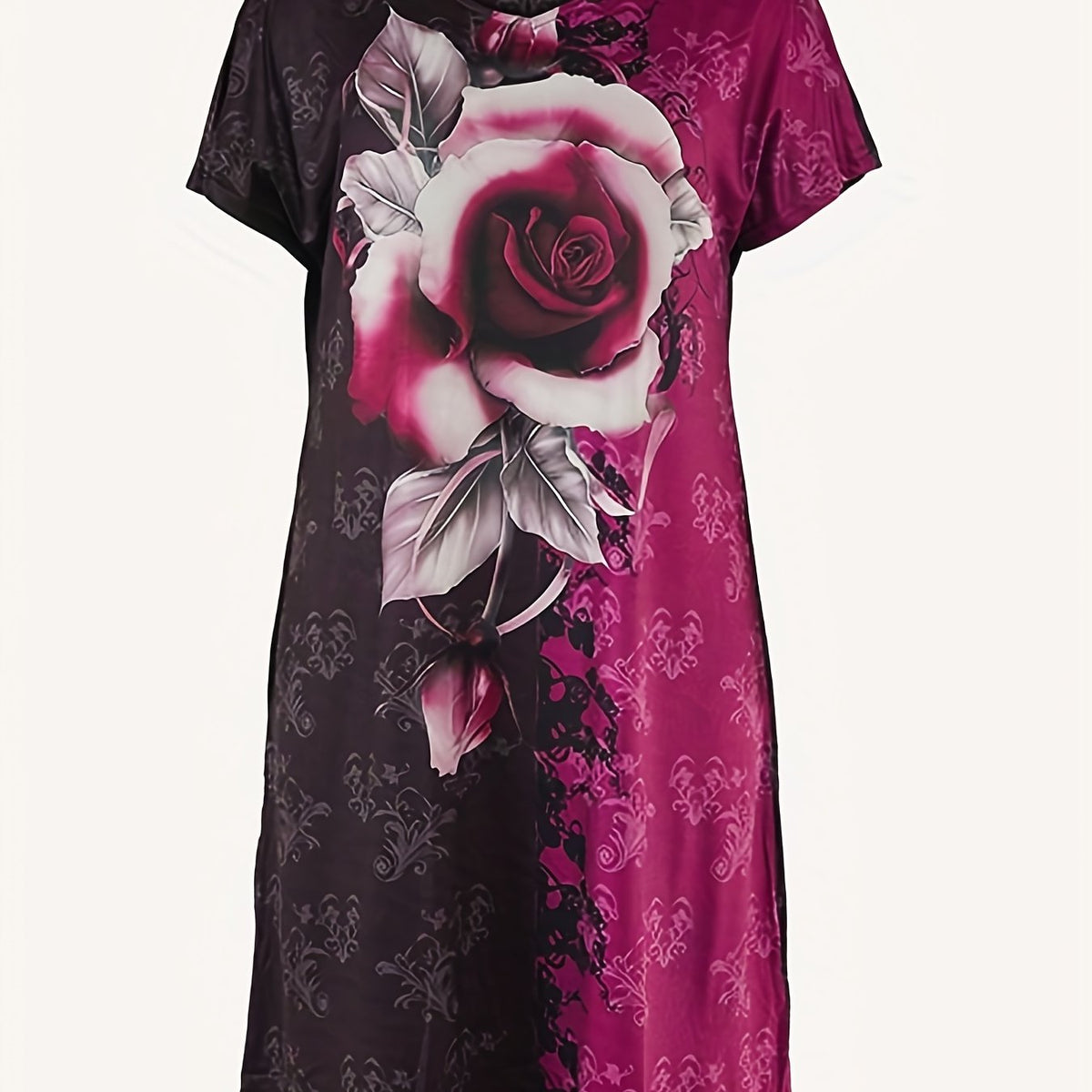  Floral Print Short Sleeve V Neck Dress