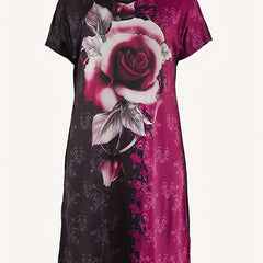  Floral Print Short Sleeve V Neck Dress