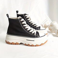 Women's High Top Canvas Platform Sneakers Lace Up Walking Shoes