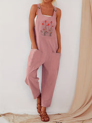 Pocket Solid Tank Jumpsuit Loose Casual Women's Clothing