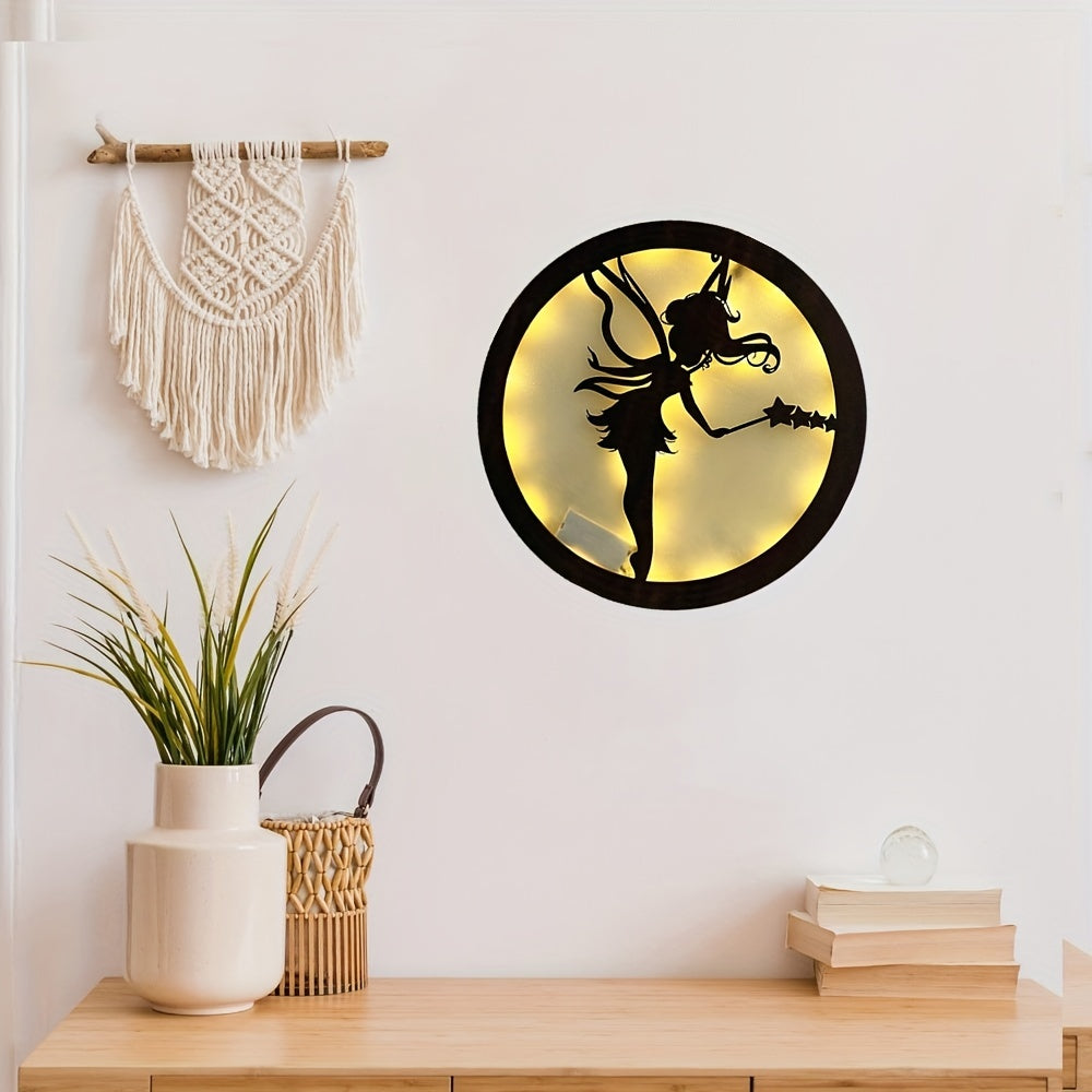 LED Light Carving Fairy Tale Shape Retro Wooden Hanging Sign