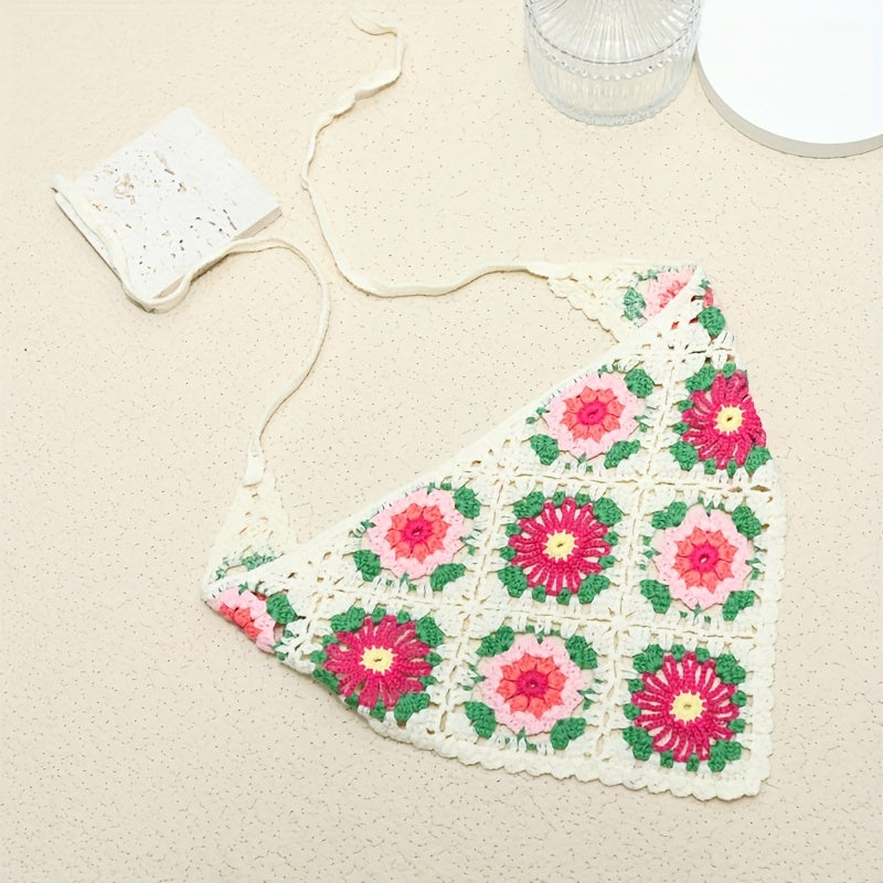 Sweet Flower Crochet Triangle Scarf Headband Hair Accessories