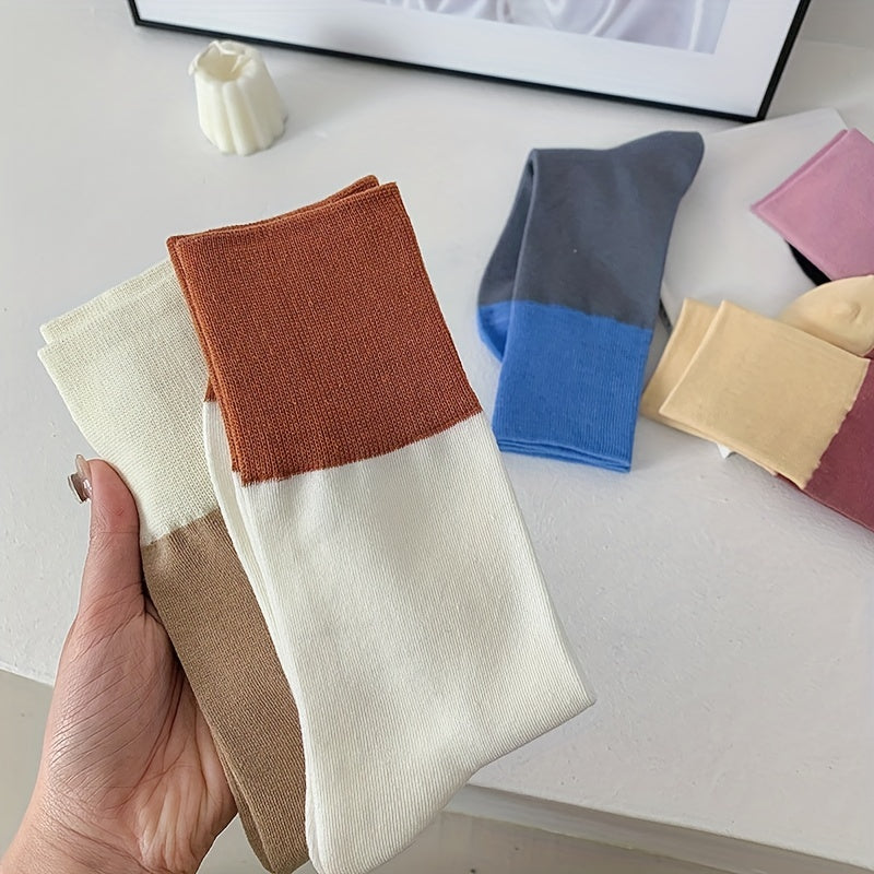 5 Pairs Colorblock Socks Breathable Mid Tube Women's Stockings