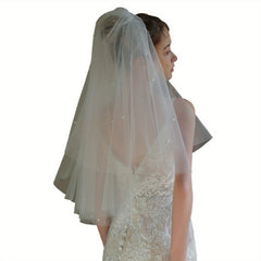 Sheer Lace Wedding Veil with Tulle Train & Headpiece