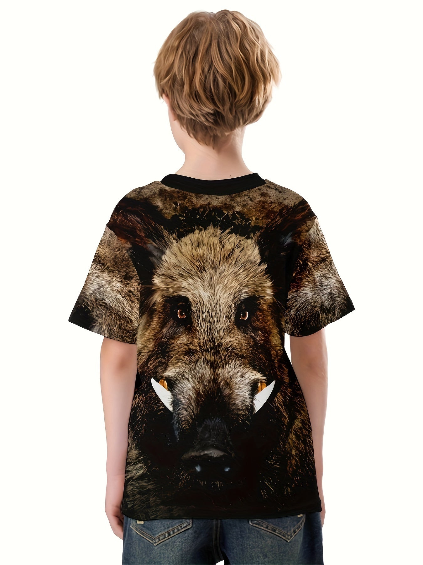 Wild Boar 3D Print Kids T-shirt Boys Summer Sports Lightweight Tee