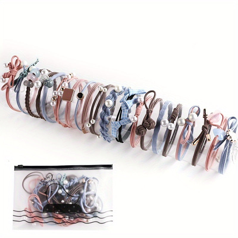 Faux Pearl Hair Rope Ponytail Hair Elastic Rubber Band Set