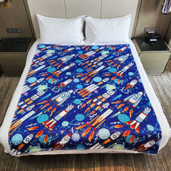 Cartoon Spaceship Pattern Blanket Flannel Blanket for Travel Camping Office Nap