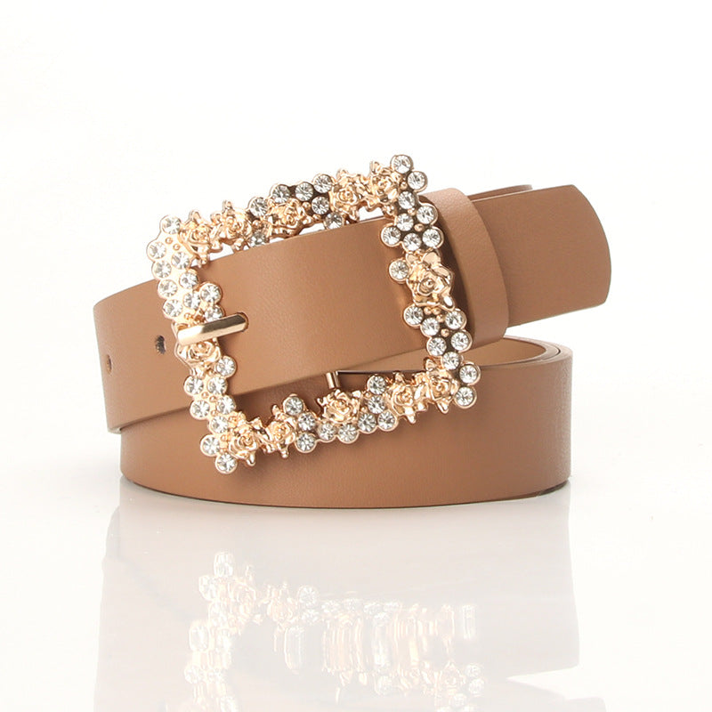 Women Rhinestone Pin Buckle Dress Belt