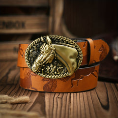 Men's Western Cowboy Style Horse Buckle PU Leather Belt