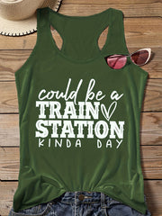  Women's Slogan Print Tank Top Round Neck Vest