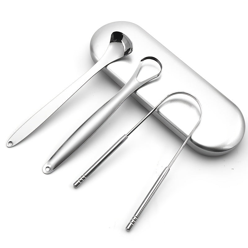 Portable Stainless Steel Tongue Scraper Set