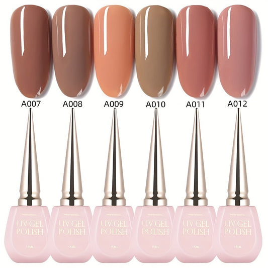 6pcs Nude & Pink Gel Nail Polish Set Alcohol Fragrance for Fall Winter