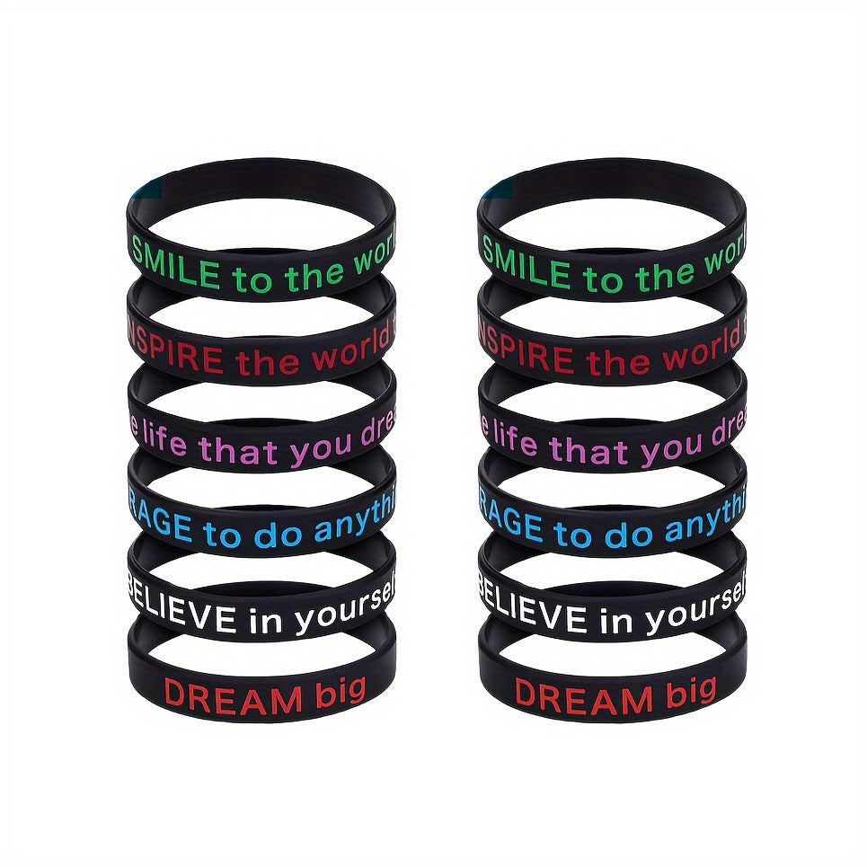 12 Pcs Slogan Rubber Wristband Bracelet 20 32x1 22 Cm