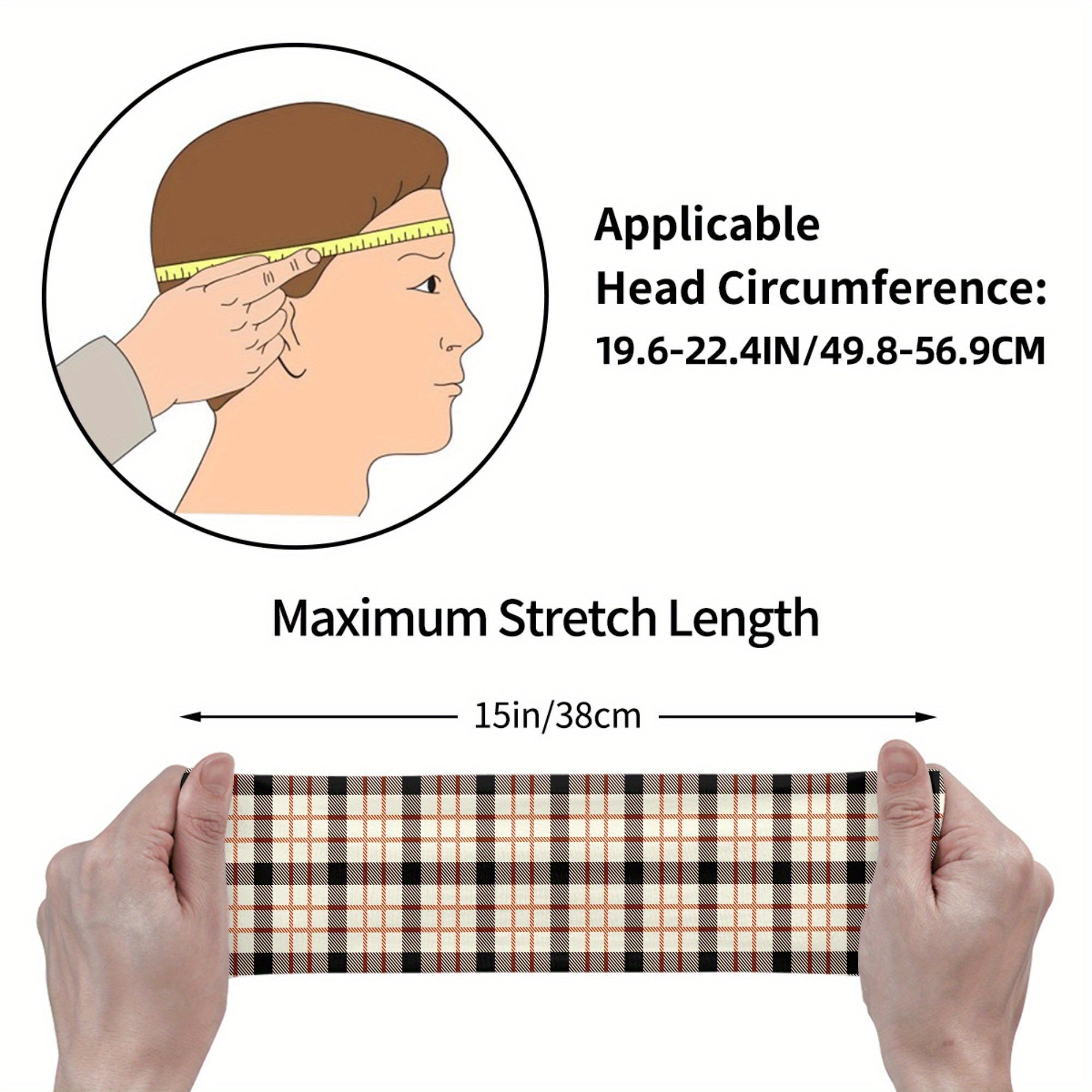 Check Plaid Headband & Pattern Stretchy Fabric Comfort Fit