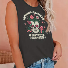  Slogan & Floral Skull Print Tank Top
