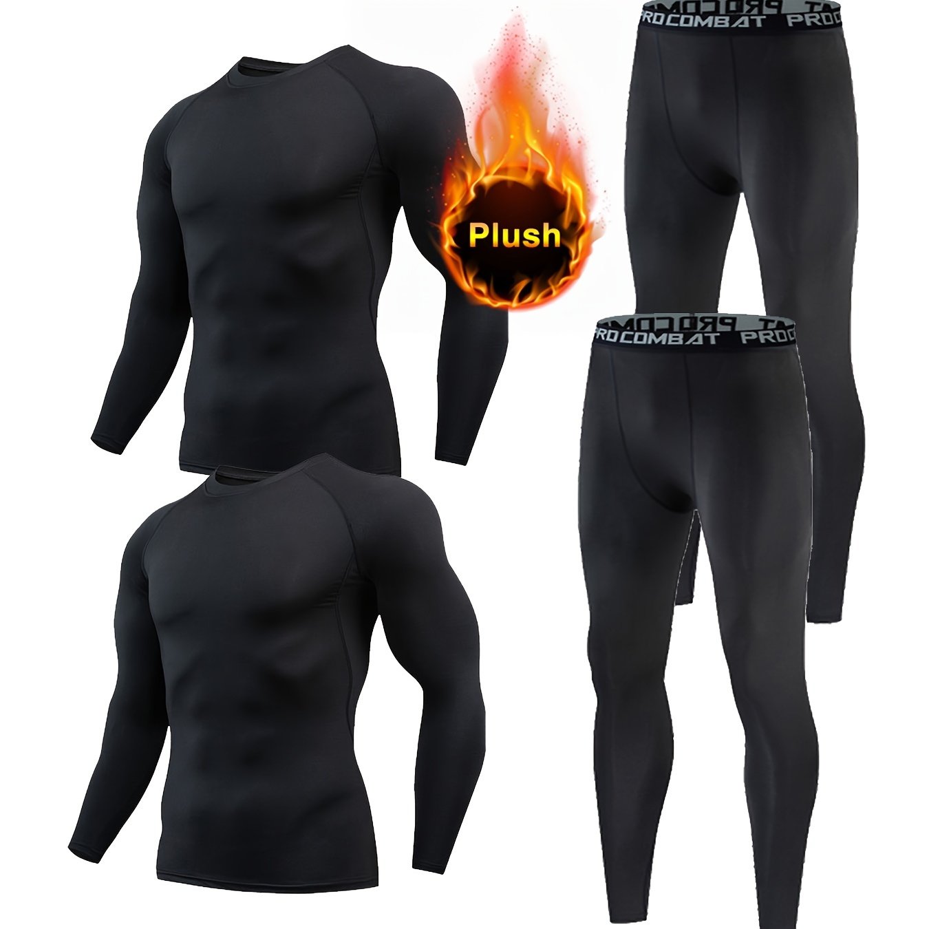 Men's Fleece Warm Compression Crew Neck Shirt & Pants Set