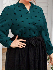  Heart Print Button Up Blouse