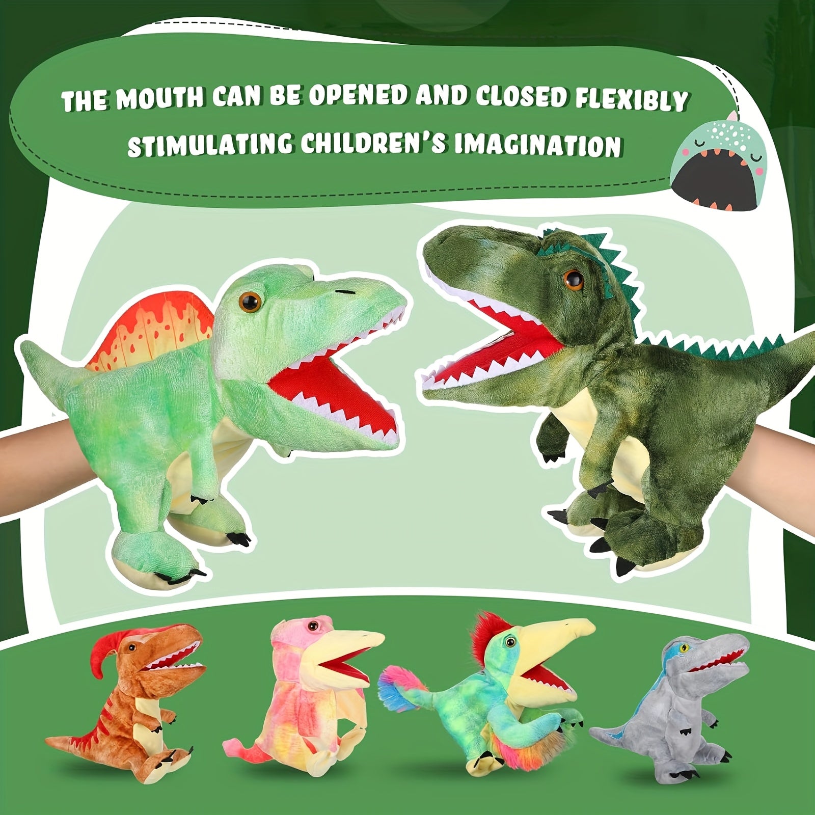 Realistic Dinosaur Hand Puppets Soft Plush Toy Set for Kids