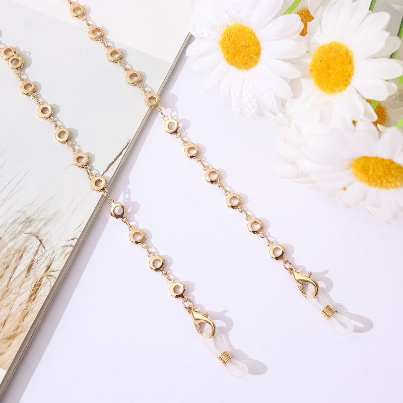 Metal Glasses Chain Colorful Pearl Rhinestones Mask Chain Glasses Lanyard